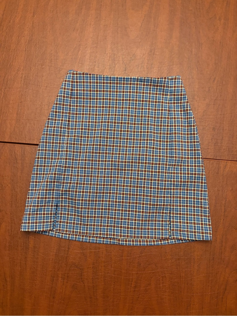 Brandy Melville Blue Plaid Mini Skirt with Tan Accents